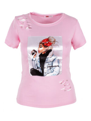 Дамска блуза памук чаша розово